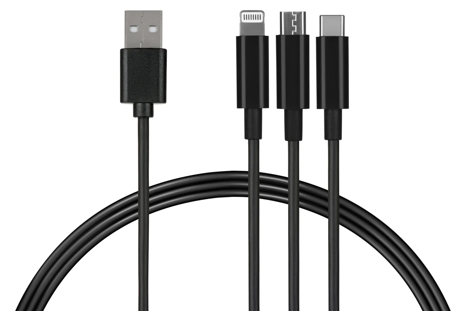 Lightning კაბელი Cable 2E USB 3 in 1 Micro/Lightning/Type C, 5V/2.4A, Black,1.2m