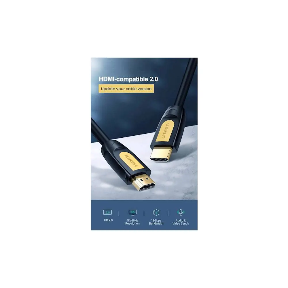 HDMI კაბელი UGREEN HD101 (10170) HDMI to HDMI Cable, 10m, Yellow/Black