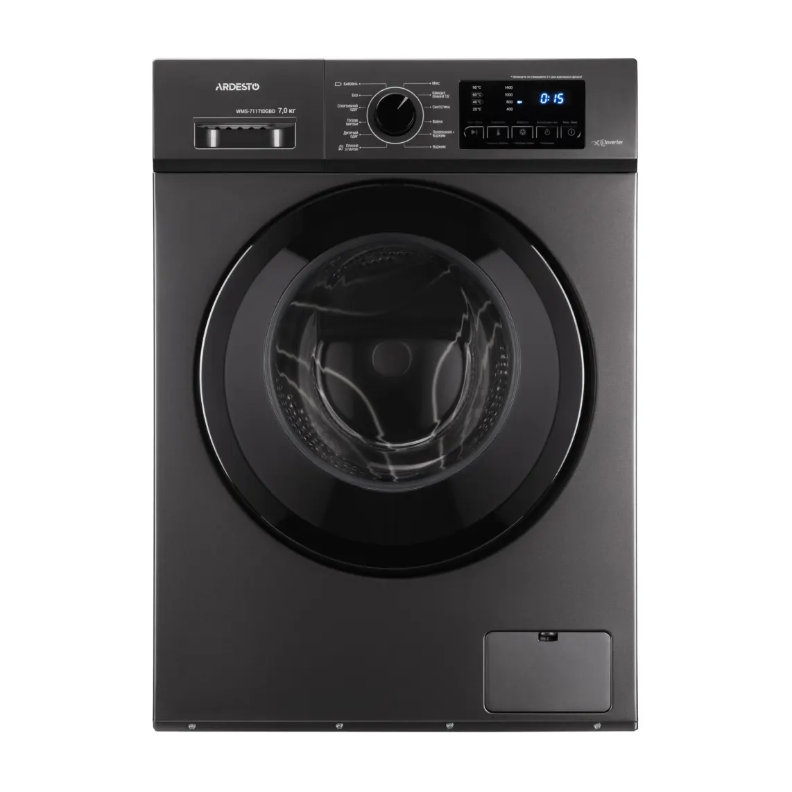 Washing machine ARDESTO front load, 7kg, 1400, A+++, 48cm, display, steam, inverter, drum lighting, grey