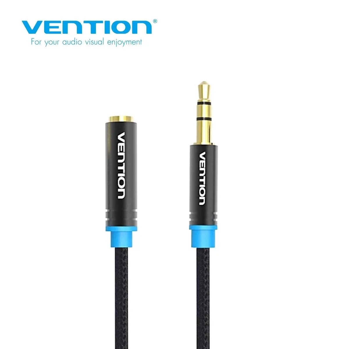 აუდიო/ვიდეო კაბელი VAB-B06-B200-M, Vention Cotton Braided 3.5mm Audio Extension Cable 2M Black Metal Type