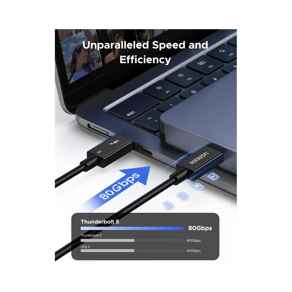 ვიდეო კაბელი UGREEN L703 (45996), 240W, Type-C Thunderbolt 5 Cable, 1m, Black