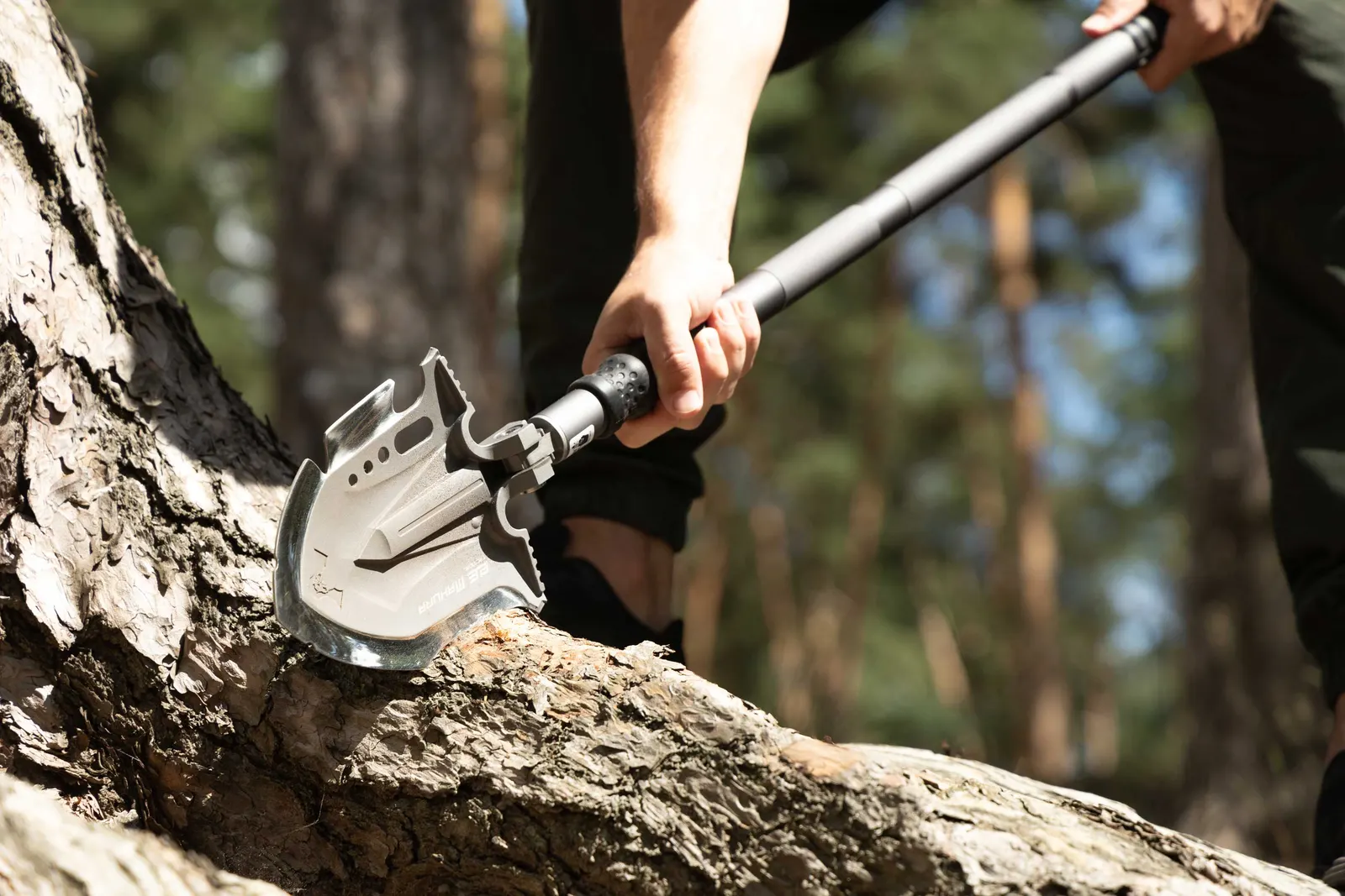 2E Multitool tactical shovel Mahura Steel Gray collapsible, 23 in 1, with bag included, 107 cm max., 1.5 kg