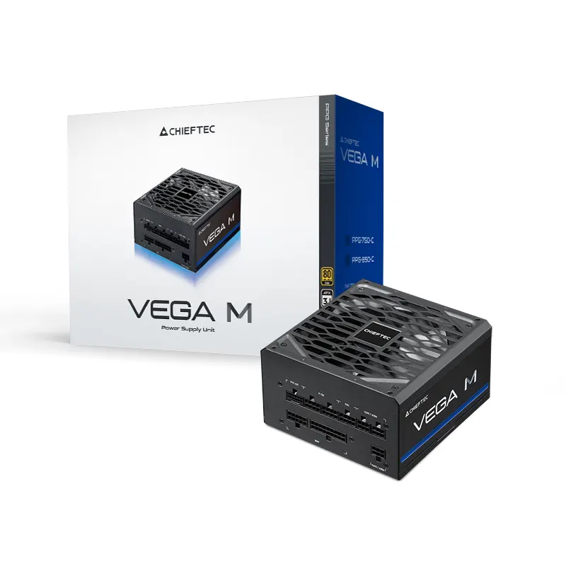 კვების ბლოკი CHIEFTEC PSU Vega M (750W), >90%, 80+ Gold, 135mm FDB, 1xMB 24pin(20+4), 2xCPU 8pin(4+4), 3xMolex, 6xSATA, 4xPCIe 8pin(6+2), 1xPCIe GEN5 16pin, Fully Modular