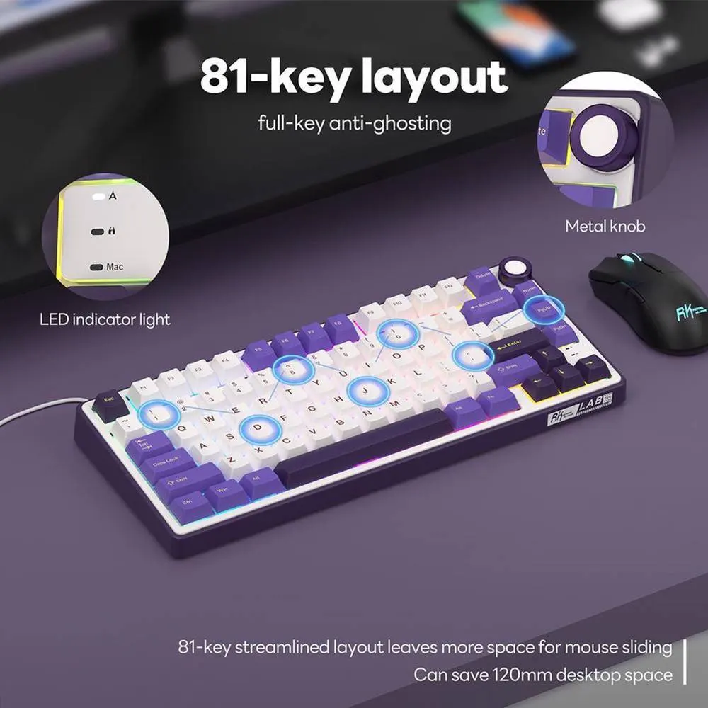 კლავიატურა Royal Kludge RK R75 RGB Mechanical Keyboard, Brown switch, Hot Swappable, Hot Swappable, Type-C wired, Blackberry