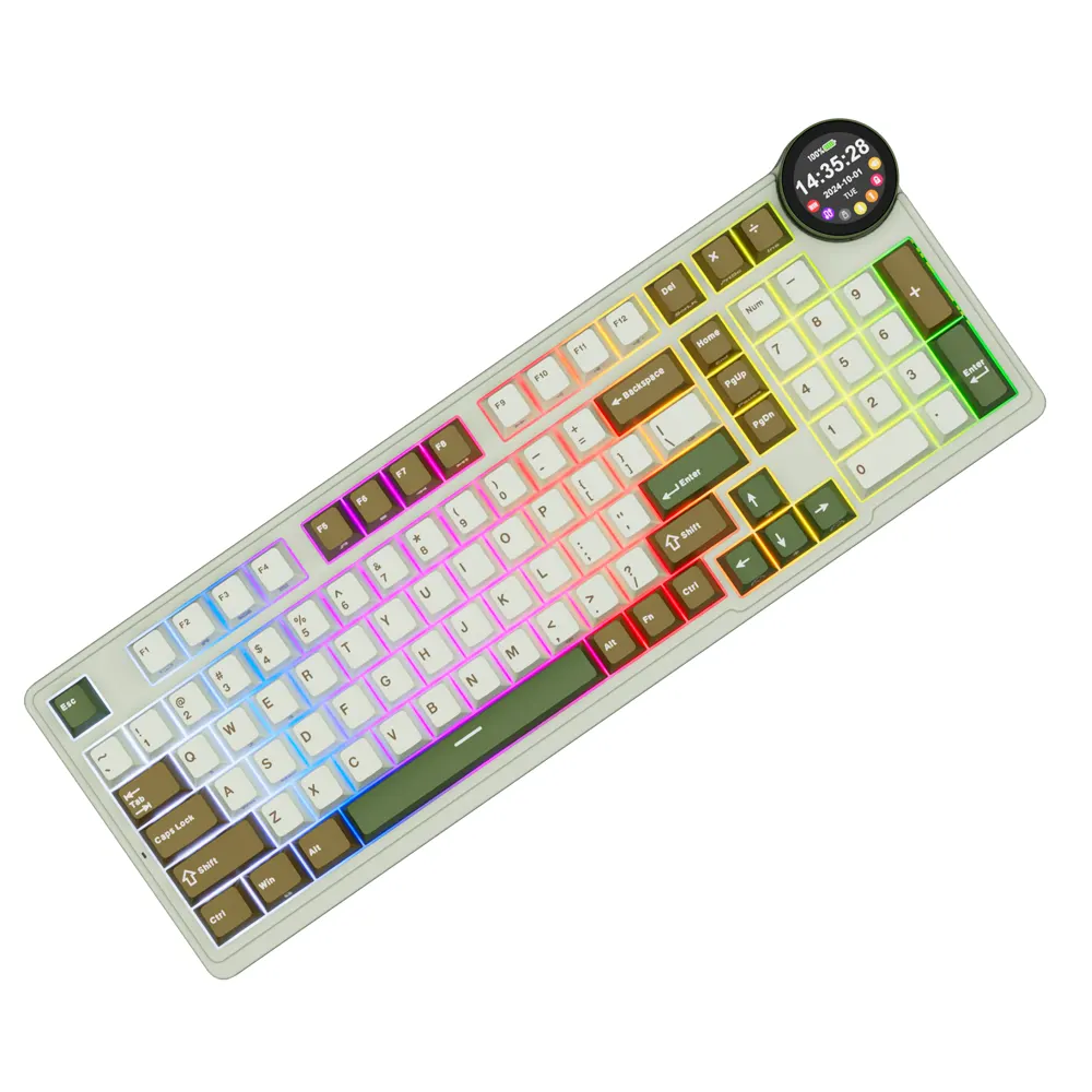 Royal Kludge RK N99 RGB Mechanical Keyboard, Cream Switch, Hot Swappable, Wireless, USB, Bluetooth, 2.4GHz, Palm Green