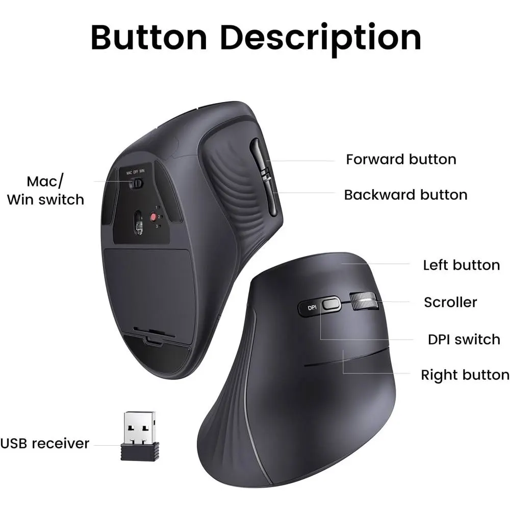 მაუსი UGREEN MU008 (25444), Wireless, Bluetooth, USB, Mouse, Black