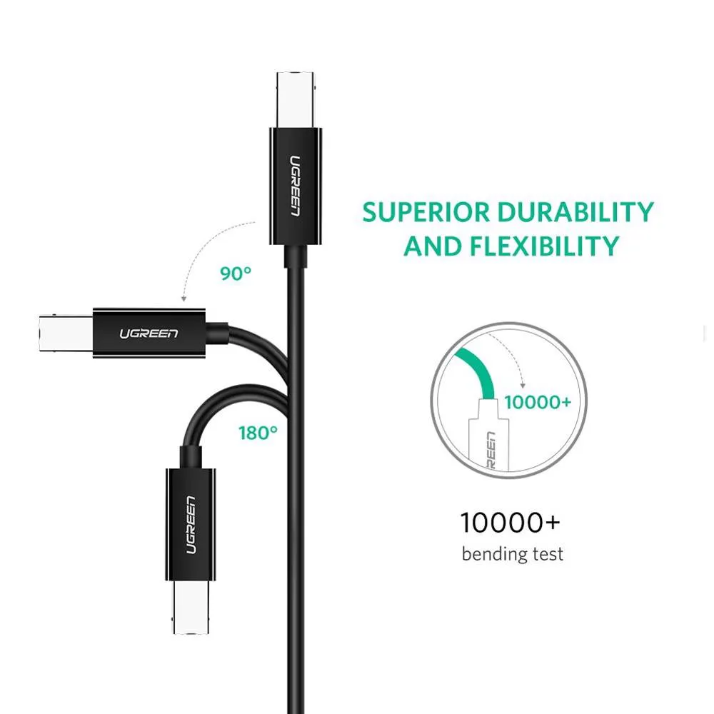 პრინტერის კაბელი UGREEN US241 (50446), Type-C To USB-B, 2m, Black