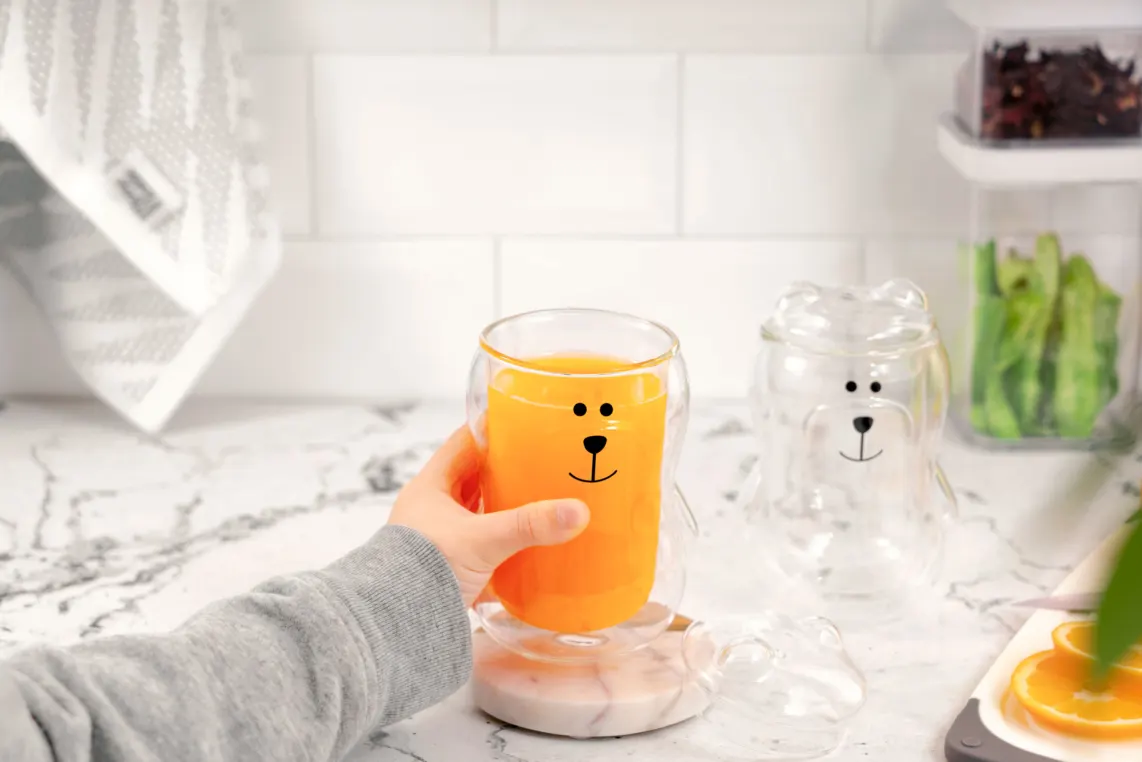 Ardesto Double wall borosilicate glass mug set with a lid Animals, 300 ml, 2 pcs, with glass lid