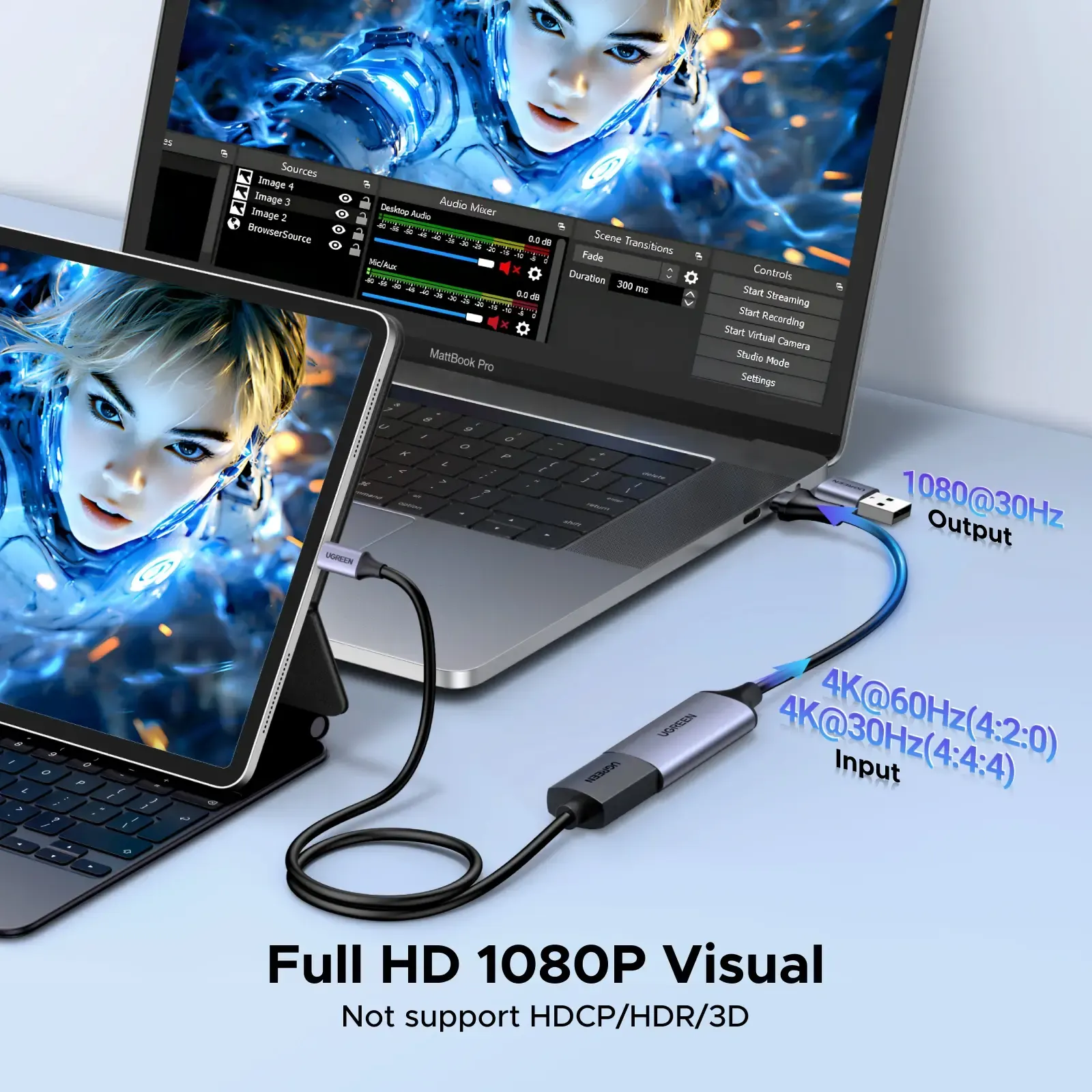 CM489 (40189), UNITEK, Adapter, 4K HDMI to USB/Type-C adapter.