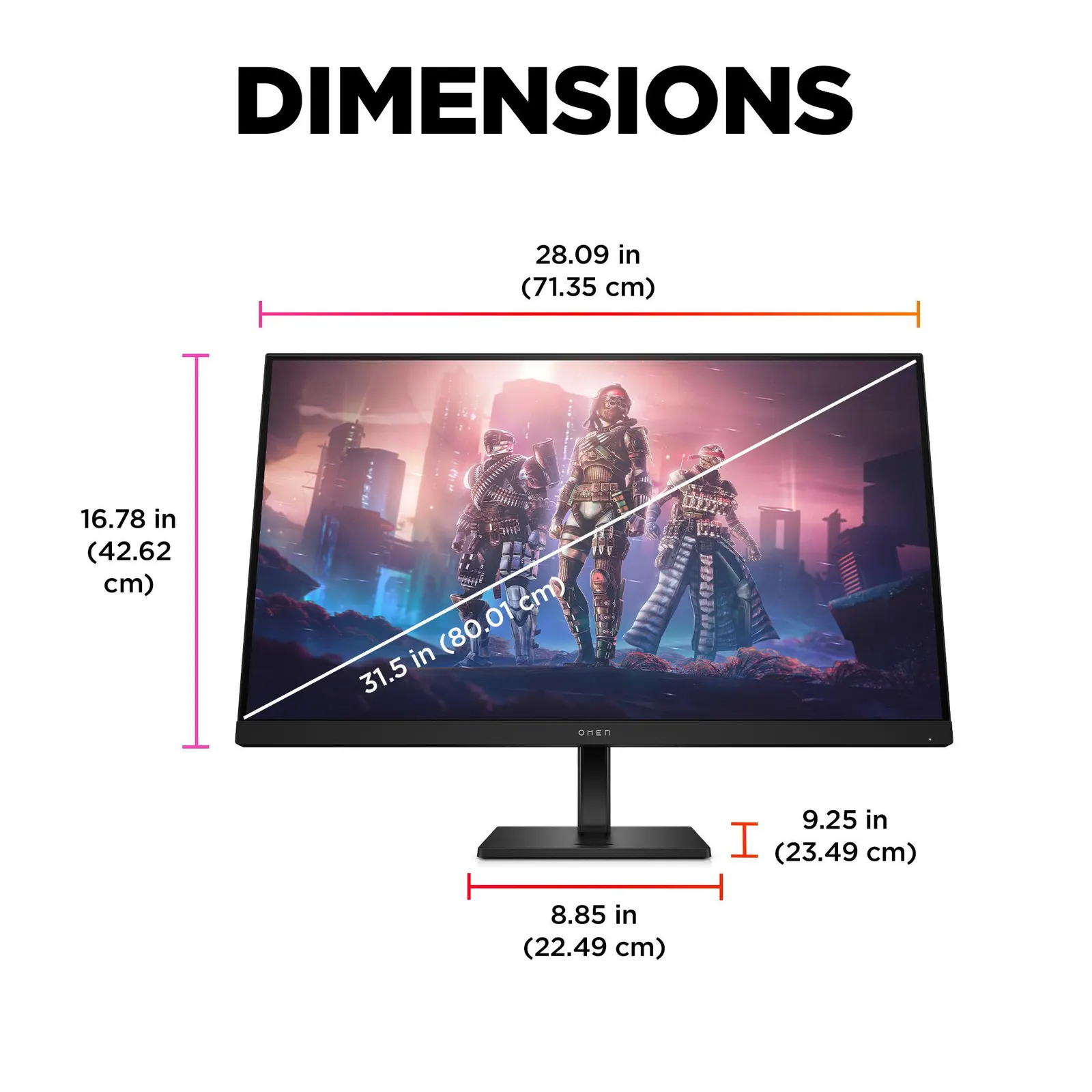OMEN 32q, HP, Monitor, 31.5" IPS 2560x1440 2K, 165Hz, 400 nits, 1 ms, DP, HDMI, 3.5mm.