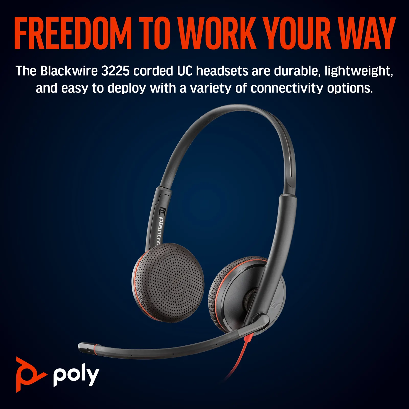 Poly BlackWire 3225 Wired On-ear Black