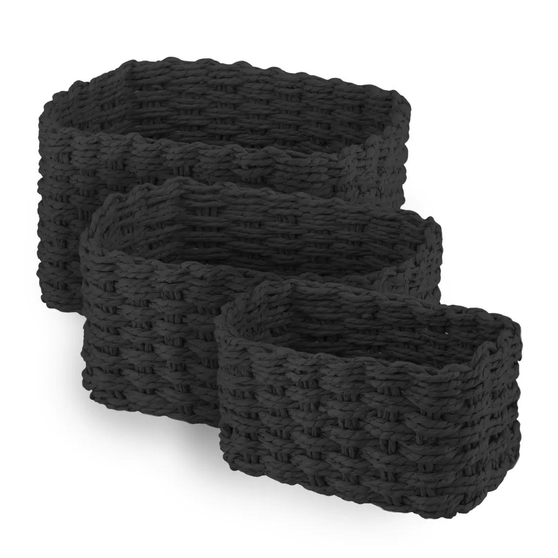 შესანახი კალათა ARDESTO Set of wicker storage baskets Prestigio (3.3/2.2/1.4l), 3 items, paper twine, black