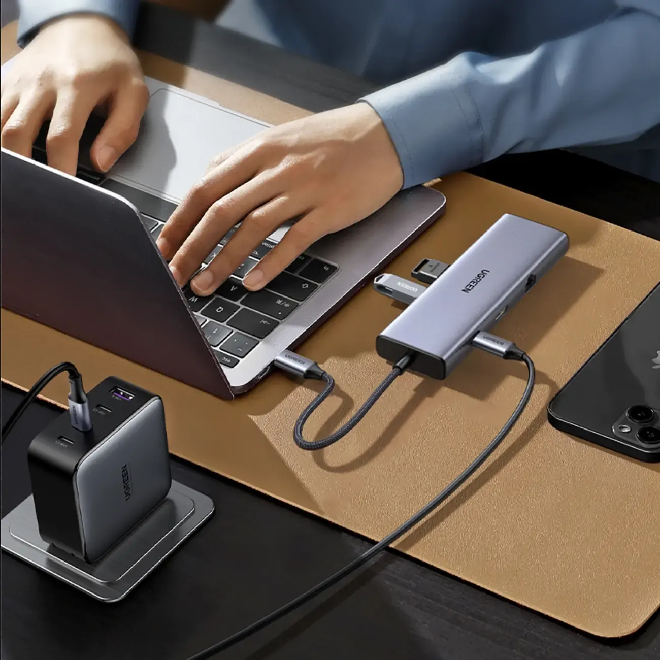 Type-C ჰაბი CM498, UGREEN, USB HUB, USB-C, USB, HDMI, VGA, RJ45, SD, TF, Hub, Gray.