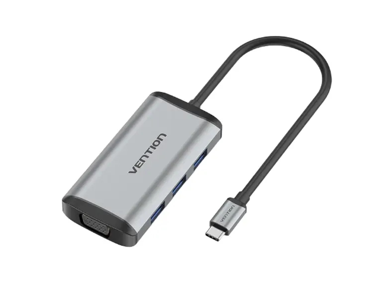 დოქ სადგური Vention TGSHB 6-in-1 USB-C 4K/30Hz Docking Station 5Gbps 0.15m Gray Aluminum
