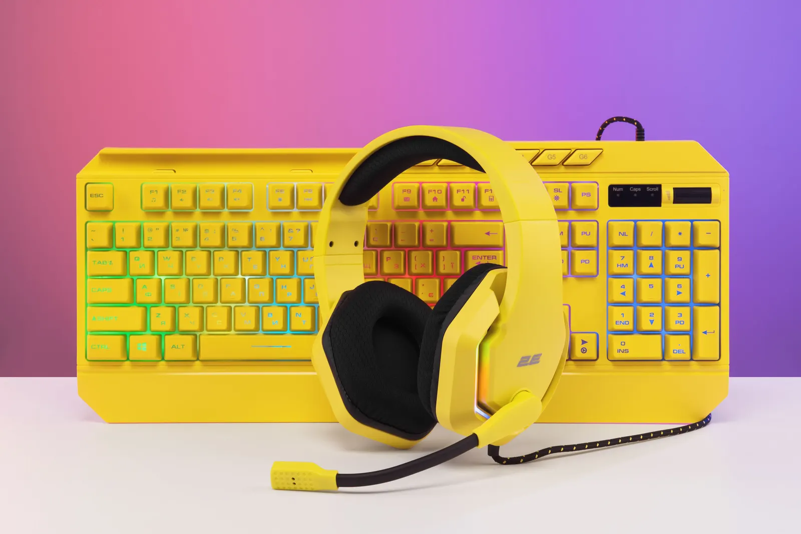 კლავიატურა 2E GAMING Membrane keyboard KG315 110key, USB-A, EN/UA, RGB, yellow