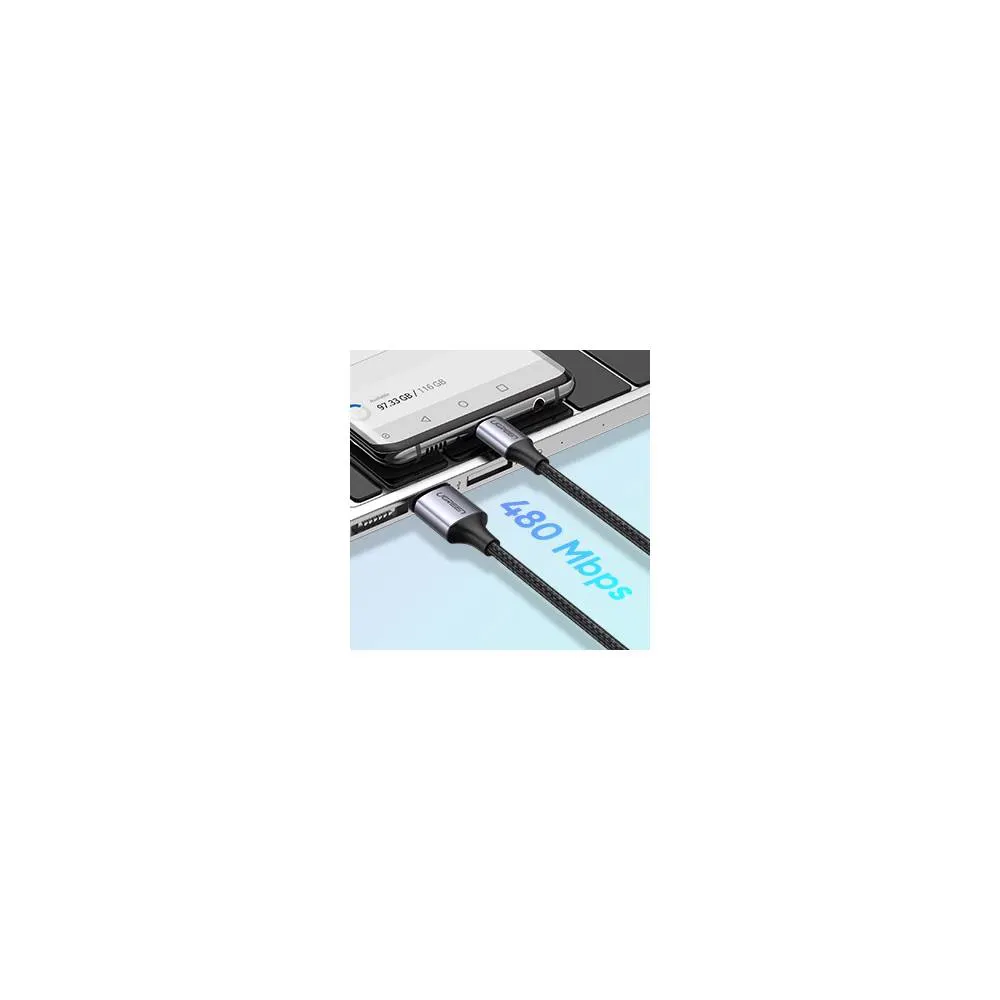 USB კაბელი UGREEN US288 (60128), USB 2.0 A to Type-C, 2m, Black