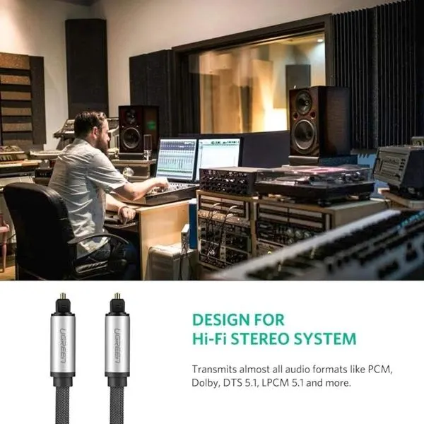 AV108, UGREEN, Cable, Toslink Optical Audio Cable, 2m, Black/Silver.