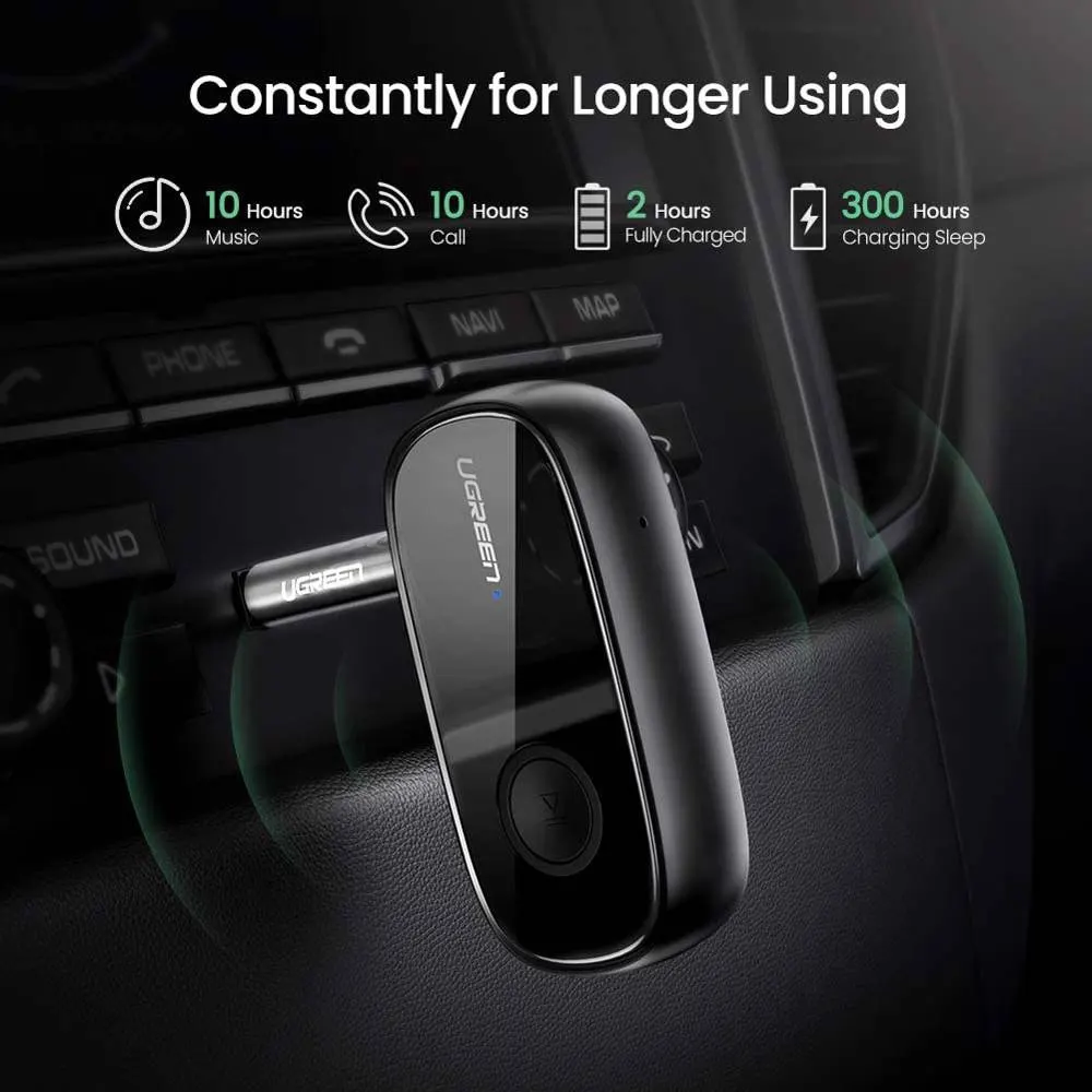 Bluetooth მიმღები UGREEN CM279 (70304), Bluetooth 5.0, AUX, Car Adapter, Black