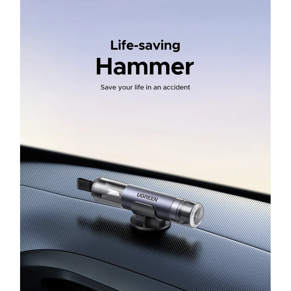 ავტომობილის უსაფრთხოების ჩაქუჩი UGREEN LP821 (35347), Car Safety Hammer, Grey/Black