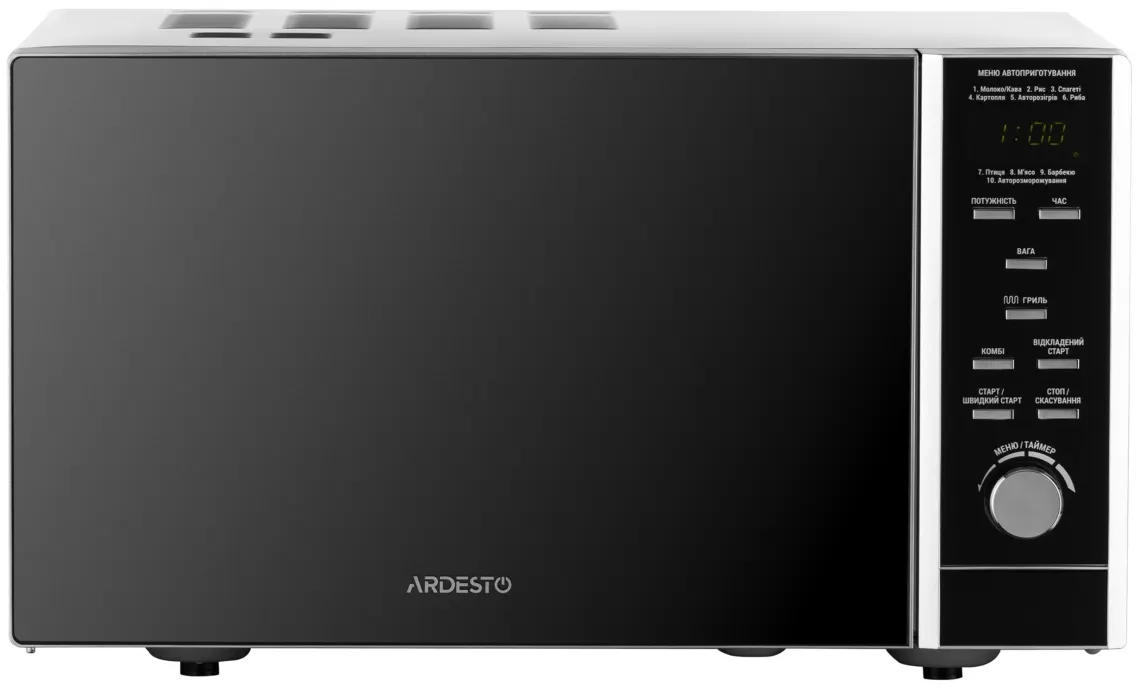 მიკროტალღური ღუმელი ARDESTO Microwave oven, 23L, electronic control, 900W, grill, display, button opening, black