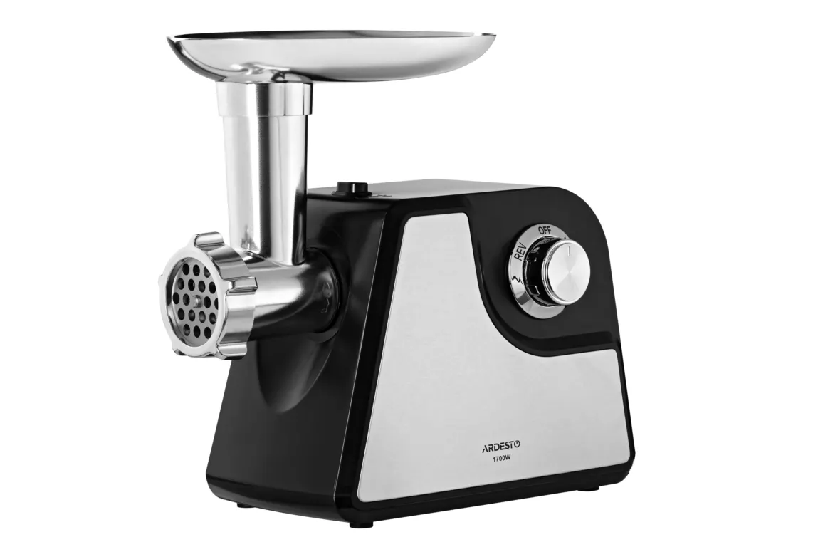 ხორცსაკეპი მანქანა Ardesto meat grinder, 1700W, 1.6kg/min, 2 cutting plates, sausages nozzle, tomato juicer, plastik/metal, black-silver
