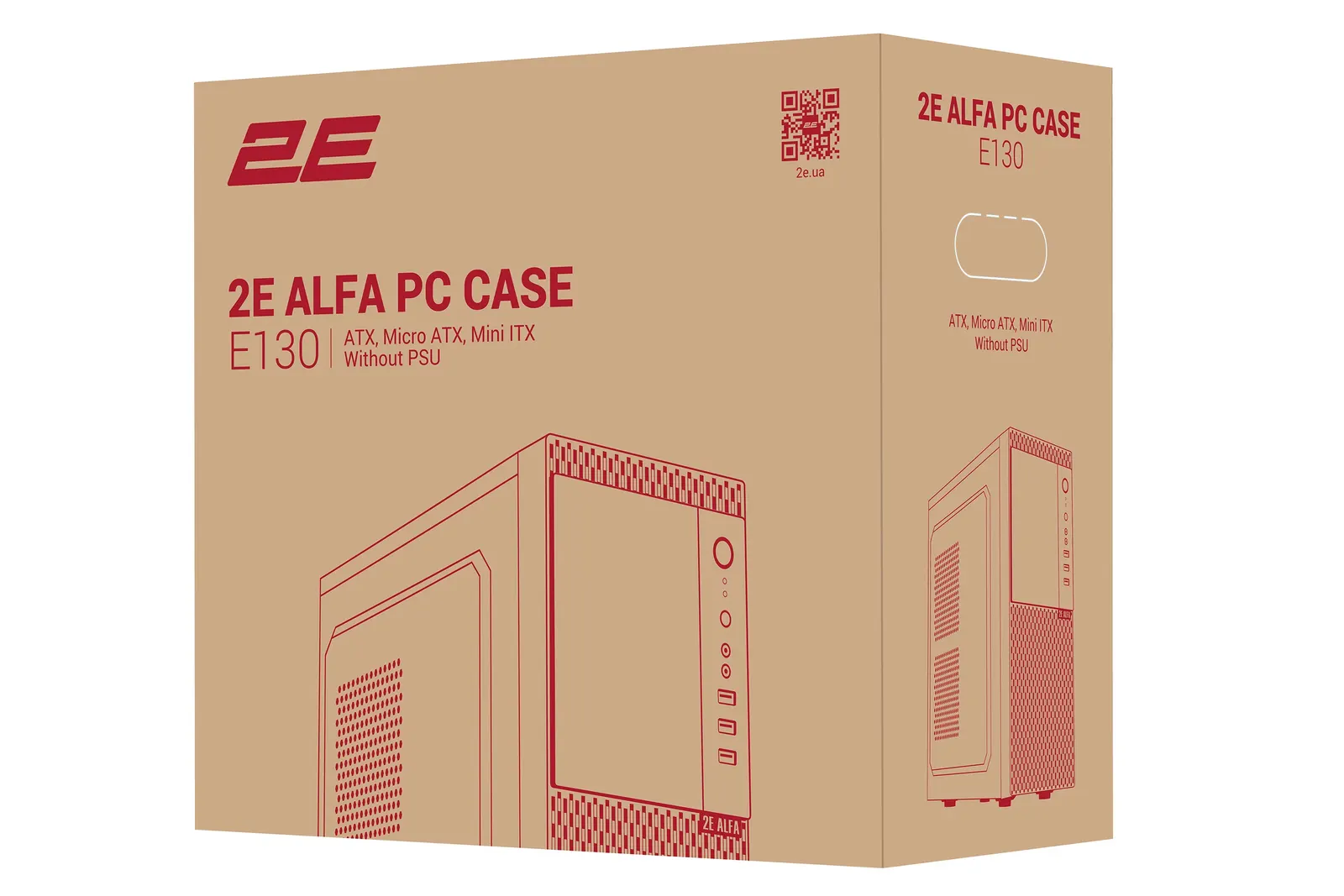 ქეისი 2E PC case Alfa E130 without PSU, 2xUSB3.0, 1xUSB2.0, 1x80mm, VGA 320mm, ATX, black