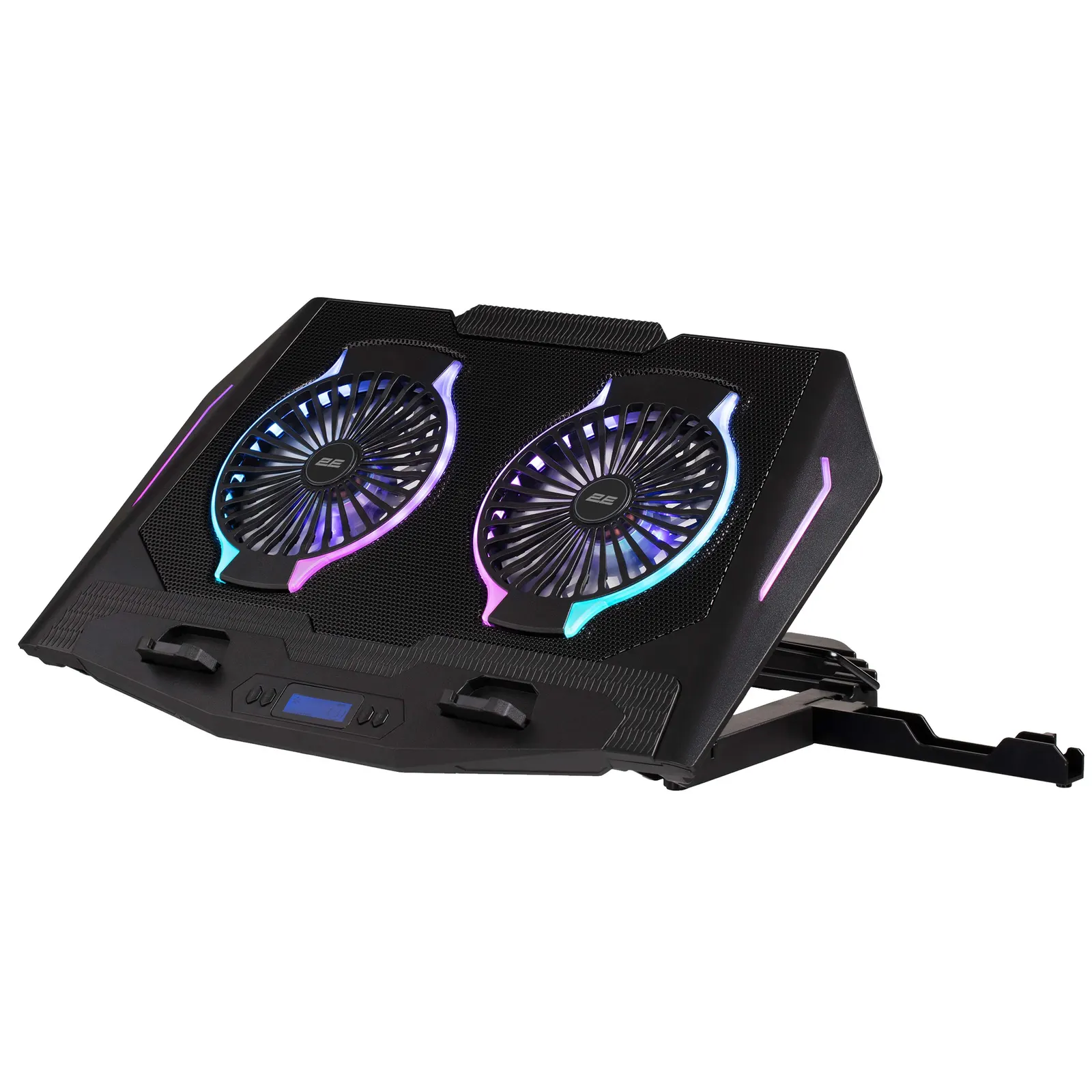 ნოუთბუქის ქულერი 2E GAMING Laptop stand CPG-006, up to 17.3", 2xUSB-A, LCD/phone holder, RGB, black