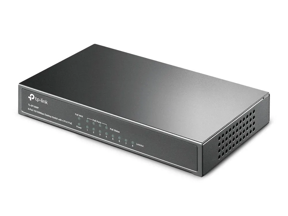 TP-Link, TL-SF1008P, 8-port 10/100M Desktop Switch, 4 PoE 10/100M RJ45 ports, Plastic case