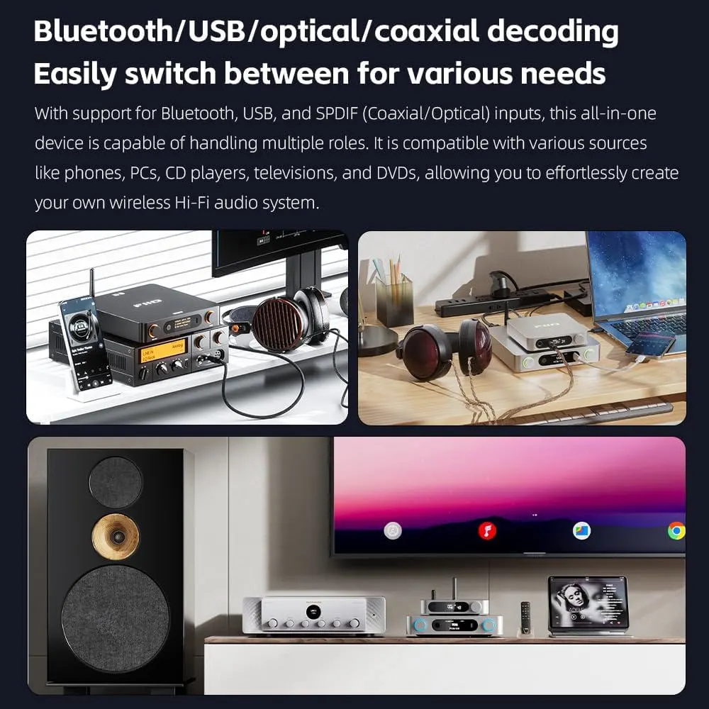 DAC მიმღები FiiO BR15 R2R (F3132B) Optical, Coaxial, RCA, XLR, Type-C, Hi-Res Bluetooth Audio Receiver and DAC Black
