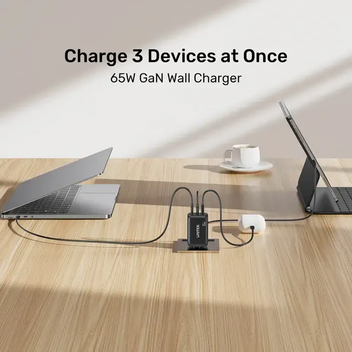 P1130A-EU, UNITEK, Power Supply, 65W 3-Port Wall GaN Charger.