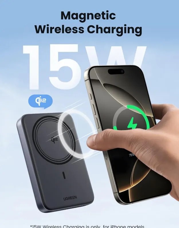 UGREEN, 45763, Qi2 Magnetic, Power Bank, 10000mAh, 30W, Wireless, Black.