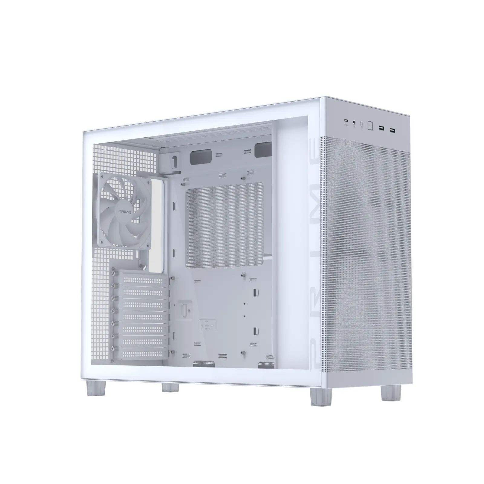 ქეისი ASUS Prime AP303 TG – Mid Tower | ATX/mATX/Mini-ITX | TG | 1×120mm Rear Fan | GPU 360mm | CPU Cooler 165mm | 360mm Radiator | White