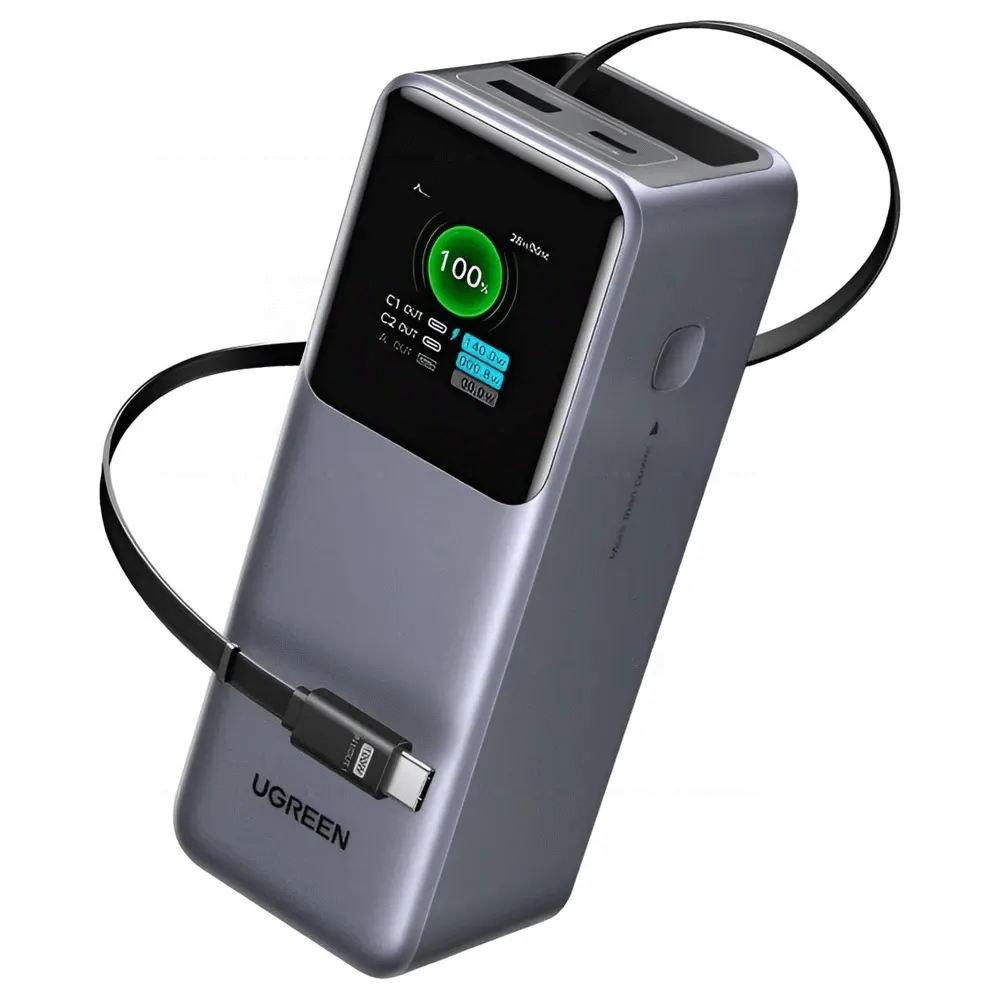 პორტატული დამტენი UGREEN PB726 (95670B) Nexode, 20000mAh, Type-C, USB, Power Bank With Retractable Cable, Grey