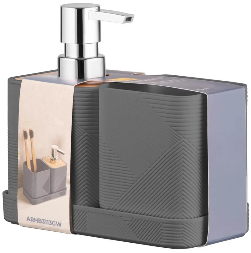 Bathroom set Ardesto Minimalism, 420ml, 3items, polypropylene, bamboo, dark grey