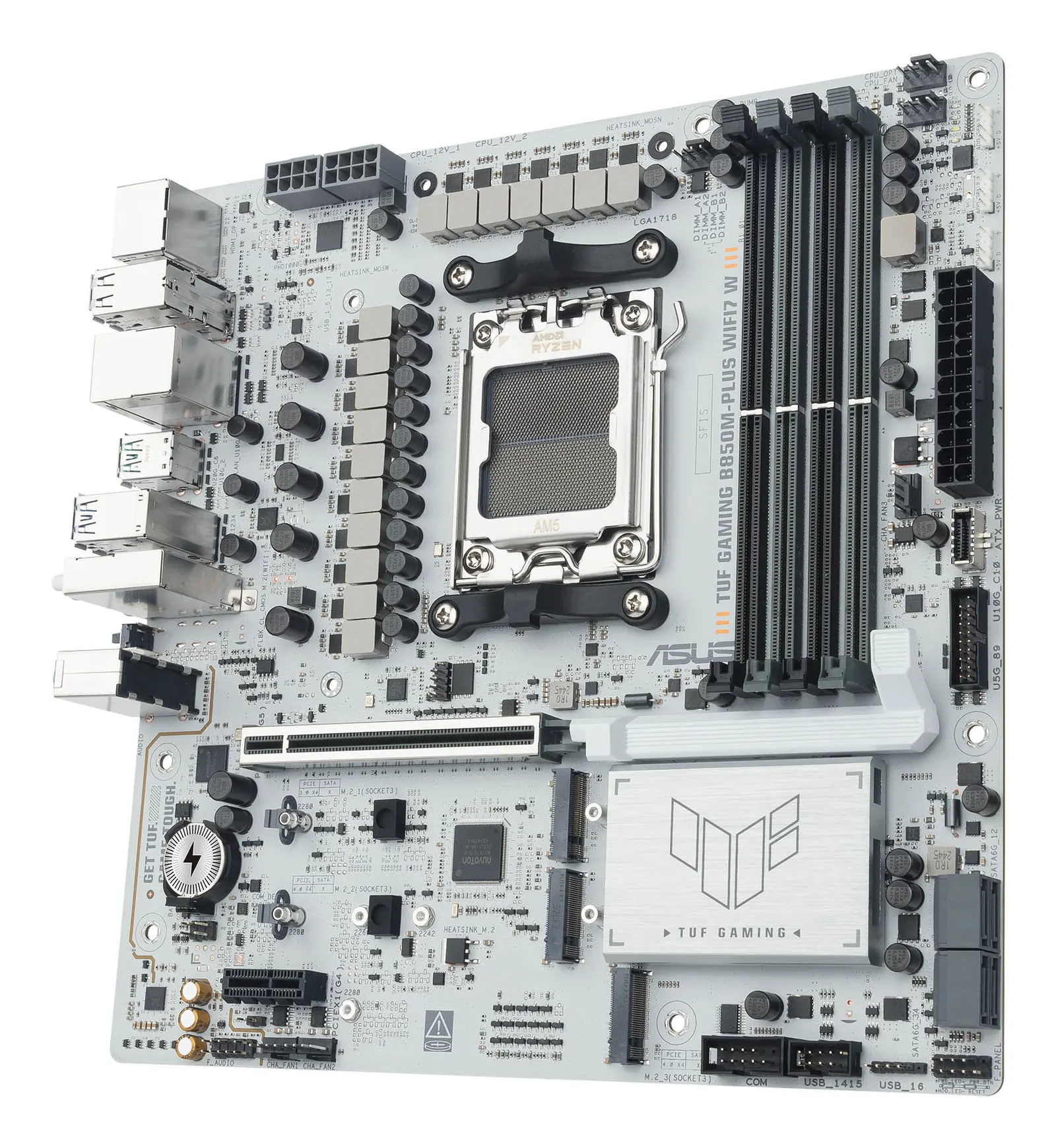 დედაპლატა ASUS Motherboard TUF GAMING B850M-PLUS WIFI7 W sAM5 B850 4xDDR5 M.2 HDMI DP Wi-Fi BT mATX white
