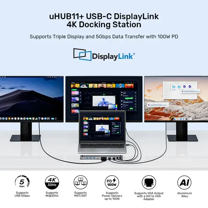 USB ჰაბი D1147A, UNITEK, Docking Station, 9-in-1 USB-C 5Gbps Universal Docking Station.