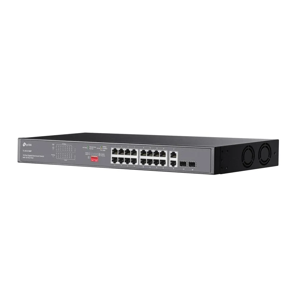 PoE სვიჩი TP-Link, TL-SG1218MP, 16× Gigabit PoE+ RJ45 ports, 2× Gigabit on-PoE RJ45 ports, and 2× Combo Gigabit SFP slots 802.3af/at