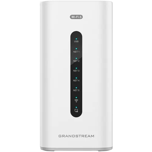 Grandstream GCC6010W, All-in-one convergence device: VPN Router, NGFW, Wi-Fi 6 AP and IP PBX. 5x GbE WAN/LAN, 3Gbps NAT routing, 160K NAT sessions, VPN 1Gbps, IDS/IPS 900Mbps, PBX up to 200 SIP users