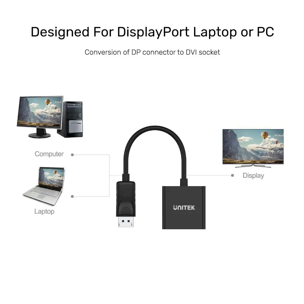 DisplayPort ადაპტერი Y-5118AA,UNITEK DisplayPort to DVI Female Adapter