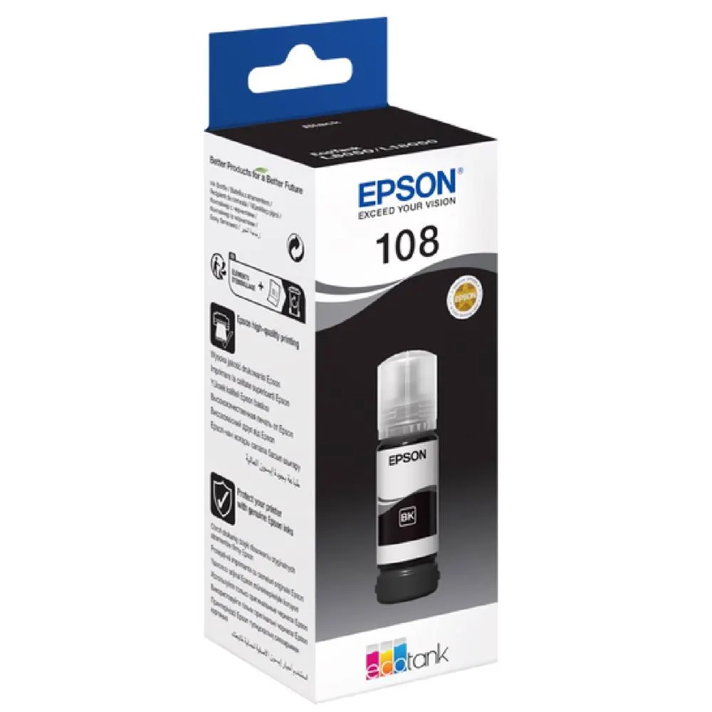 Epson კარტრიჯის მელანი 108 ECOTANK BLACK INK BOTTLE L8050 C13T09C14A