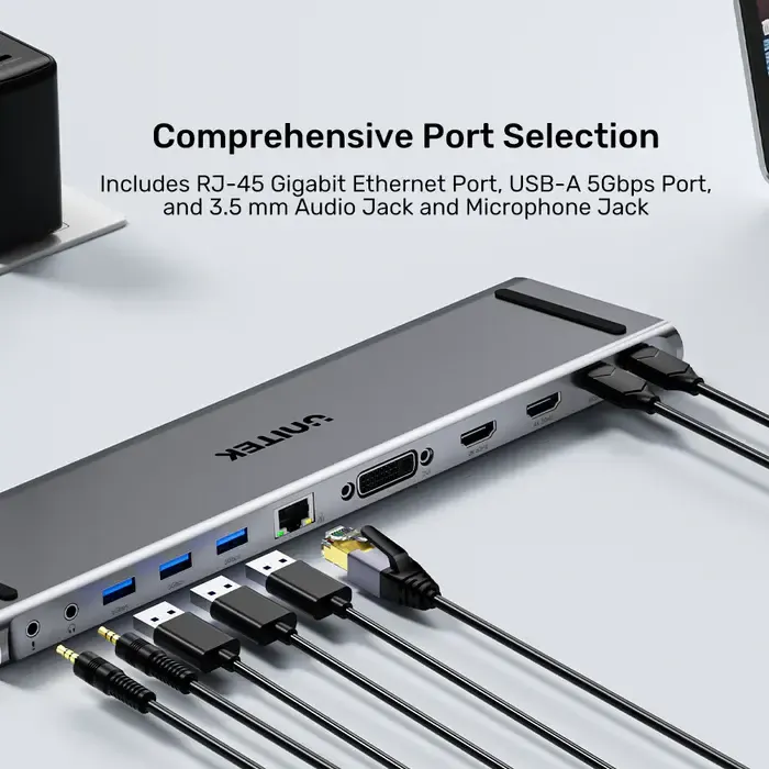 USB ჰაბი D1147A, UNITEK, Docking Station, 9-in-1 USB-C 5Gbps Universal Docking Station.