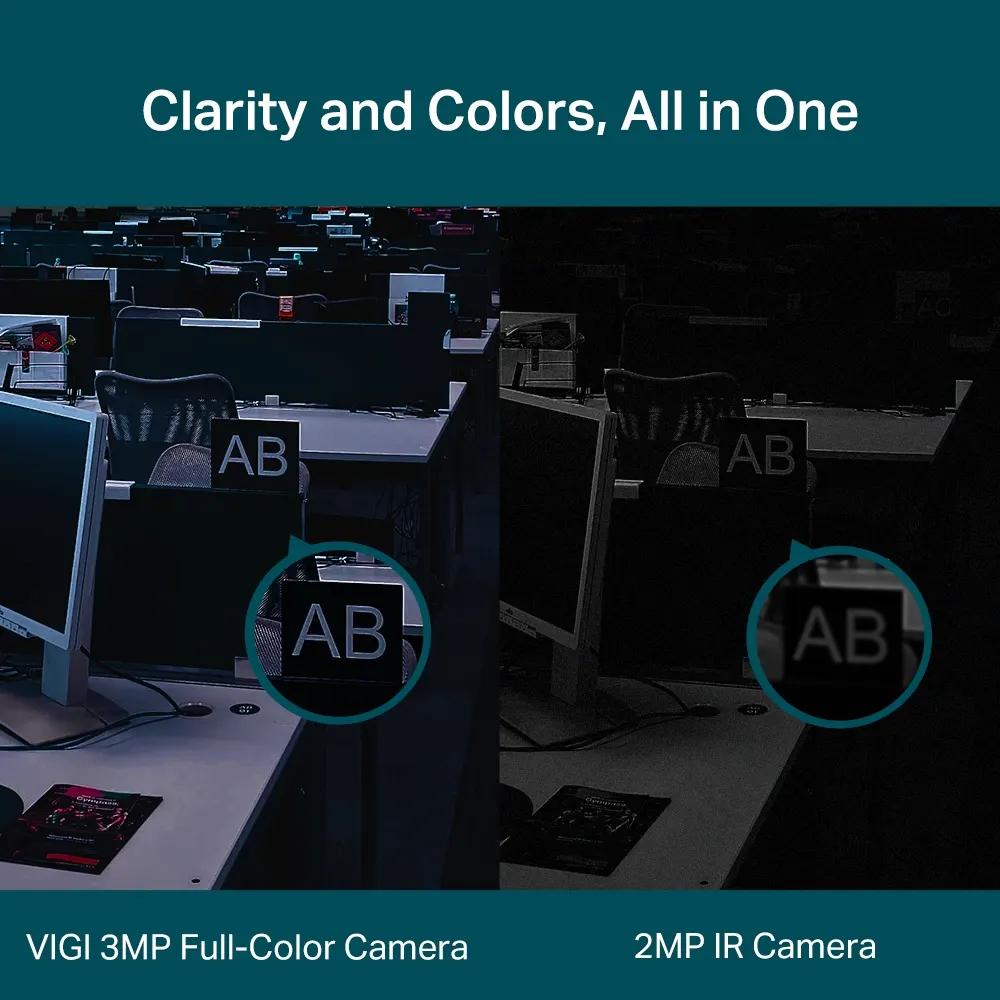 TP-LINK VIGI C430 Full-Color Turret Network Camera - Indoor, 3MP, 2560 × 1440, 4mm Lens, 106.9° Diagonal Viewing Angle, Full-Color Night Vision, IR