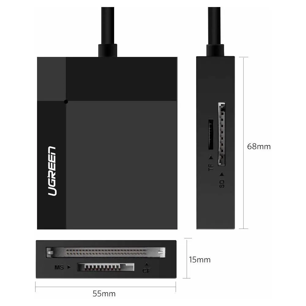 ბარათის წამკითხველი UGREEN CR125 (30333), USB 3.0 All In One Card Reader, 0.5m, Black