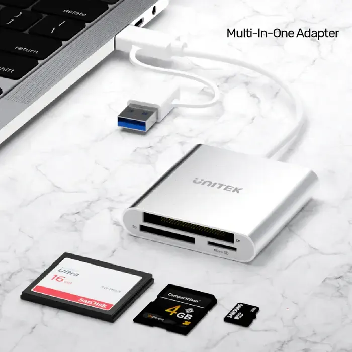 Y-9313D, UNITEK, Card Reader, Y-9313D, USB3.0 to Micro SD/SD/CF Card Reader (With USB-C Adaptor).