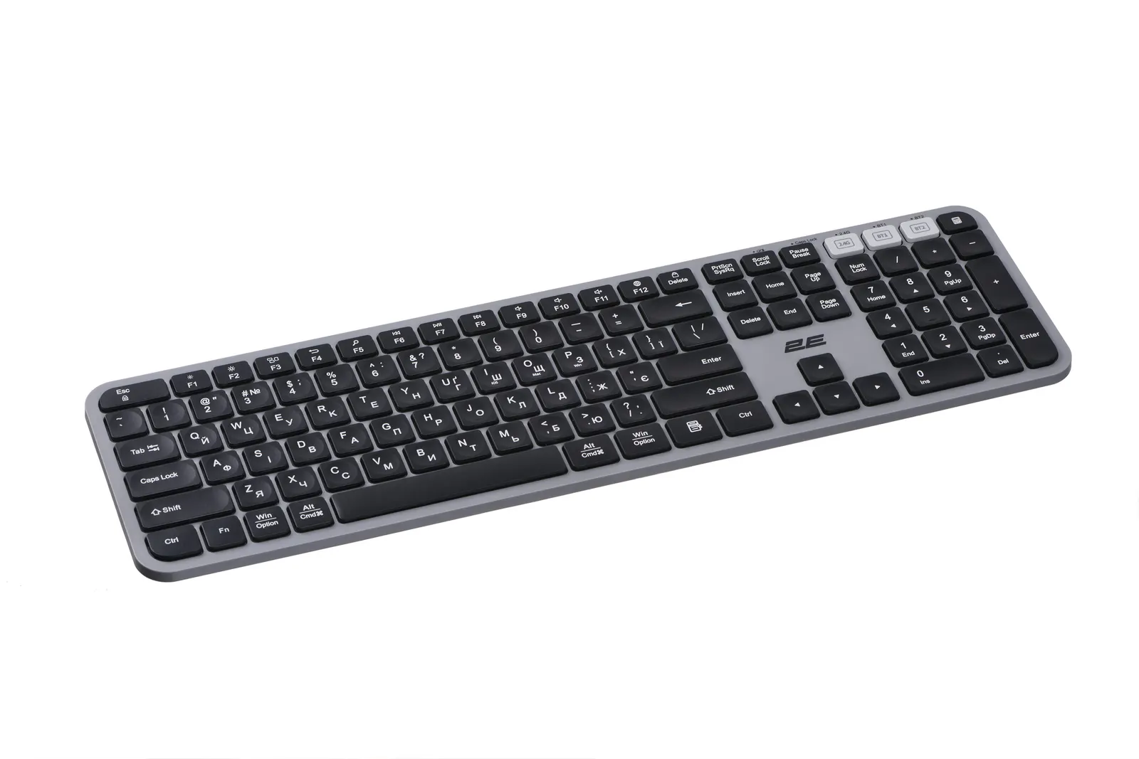 კლავიატურა 2E Keyboard membrane KS240 110key, WL/BT, EN/UK, grey-black