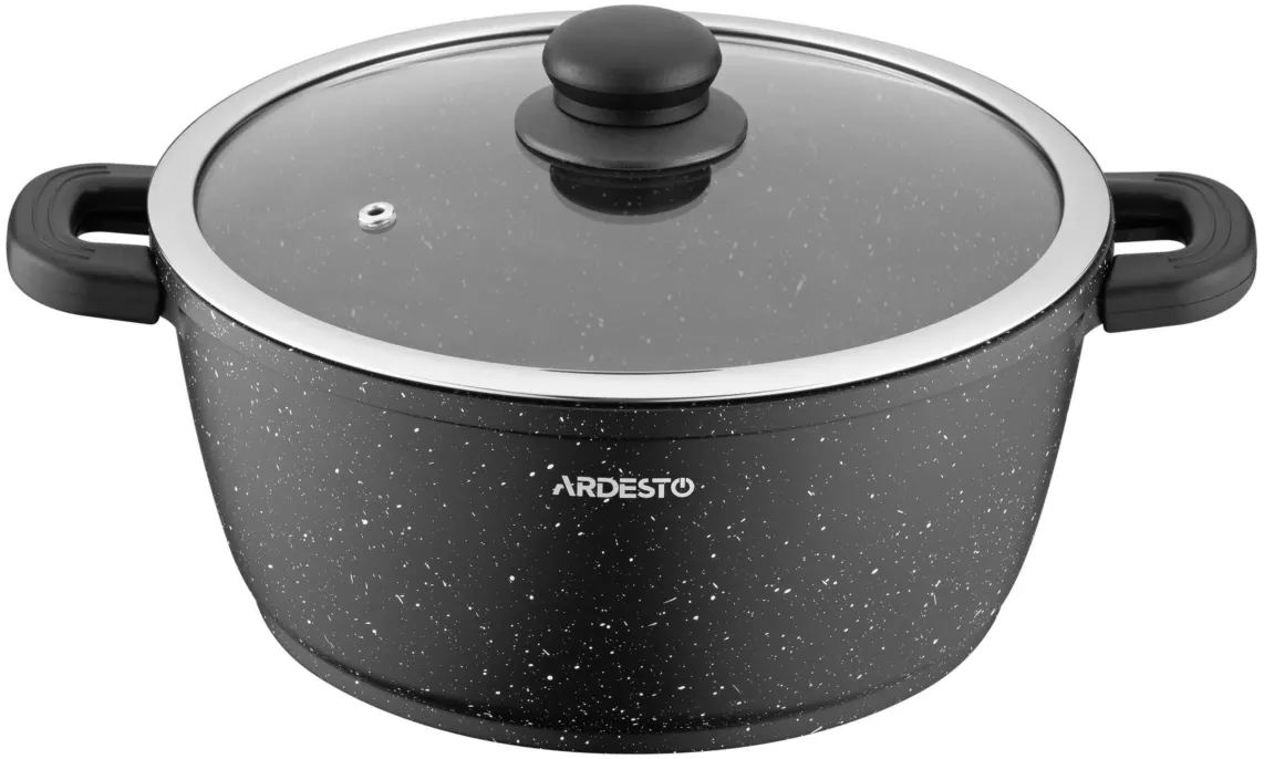 ქვაბი Ardesto Casserole with glass lid Gemini Anzio, 4.4l, aluminium, black