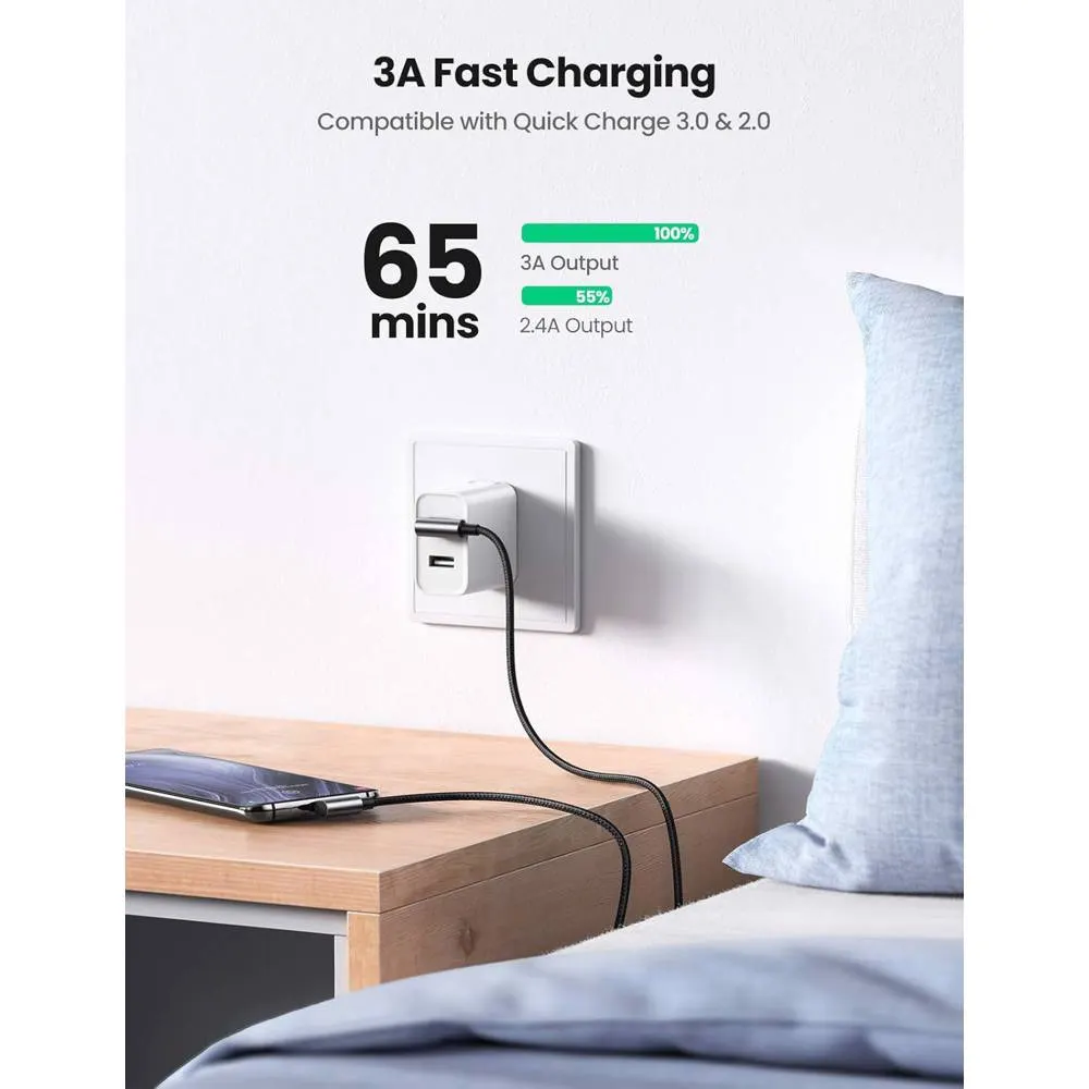 USB კაბელი UGREEN US176 (20855), 18W, USB-A to Type-C 90 Degree, 0.5m, Space Gray