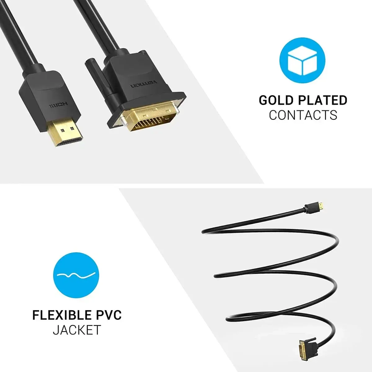 HDMI კაბელი ABFBG , VENTION, Cable, HDMI to DVI Cable 1.5M Black.