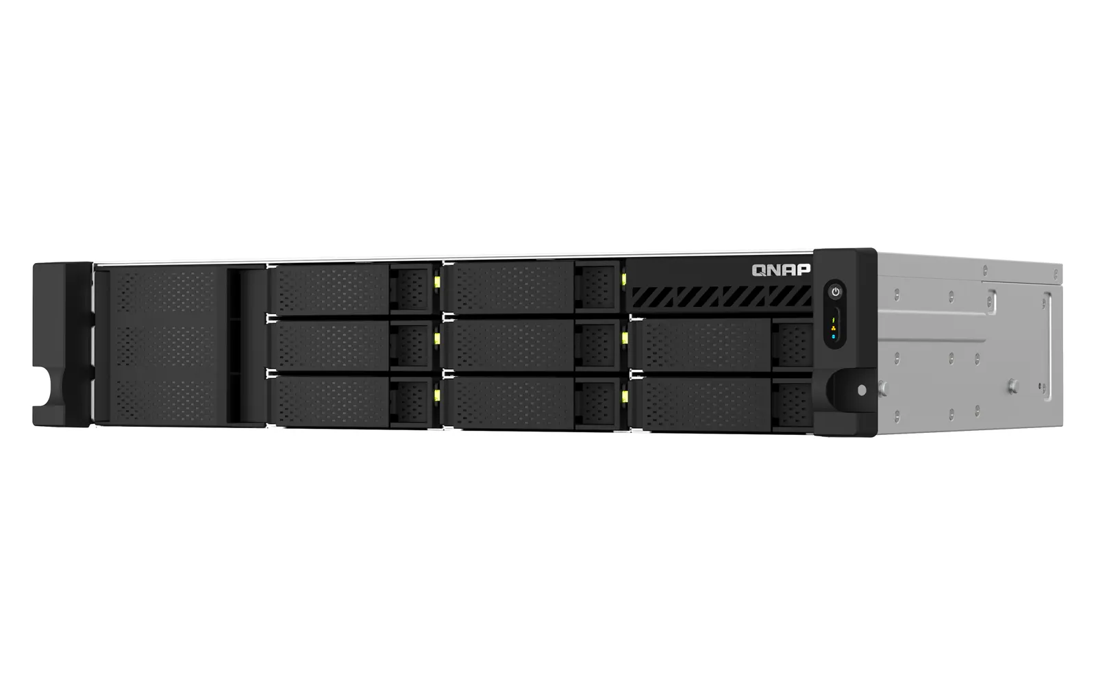8-bay 2U short depth 12" rackmount NAS, Intel Celeron N5095 quad-core, 8 GB onboard not expandable, 8 x 3.5"/2.5" SATA 6Gb/s drive bays, 2 x 2.5GbE