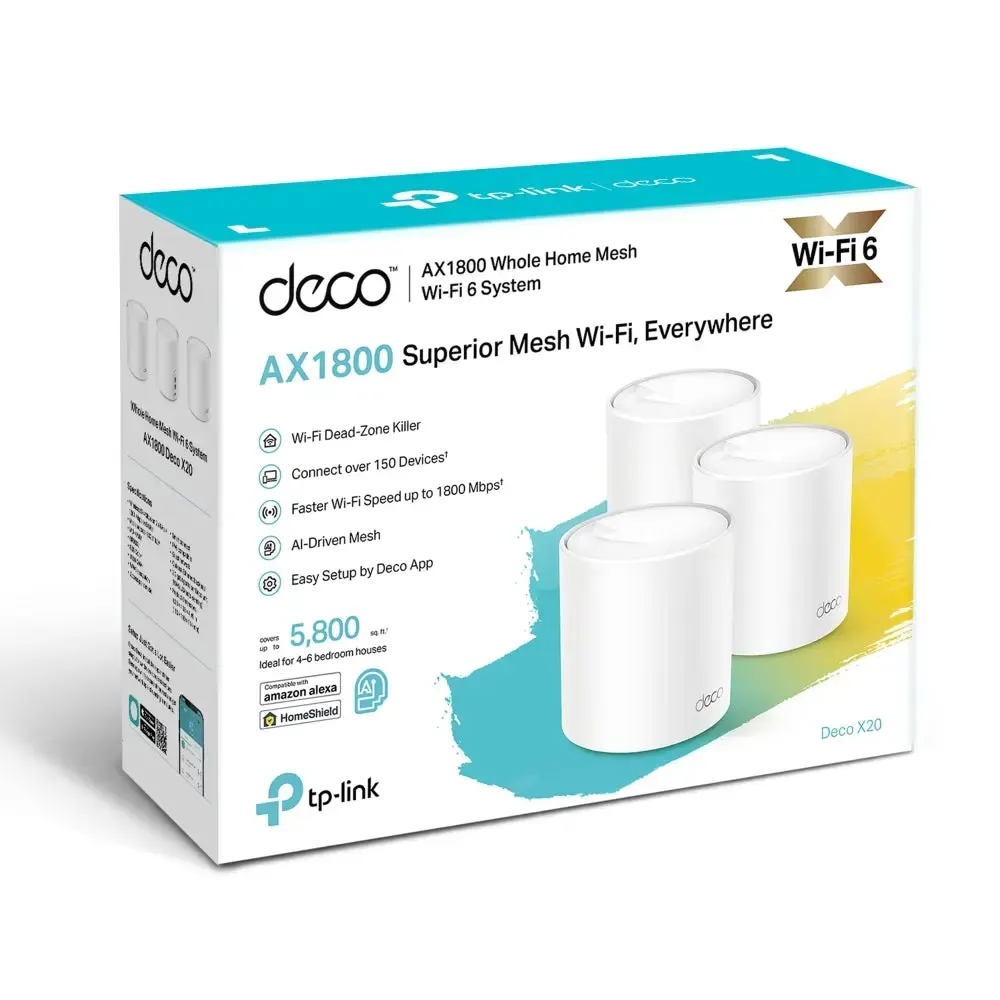 TP-Link, Deco X20(3-pack), AX1800 Whole Home Mesh Wi-Fi 6 System